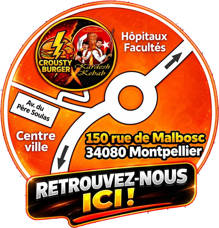 Plan d'accès : 150 rue de Malbosc, près du rond-point vers les Hôpitaux-Facultés, depuis le centre-ville par l'avenue du Père Soulas